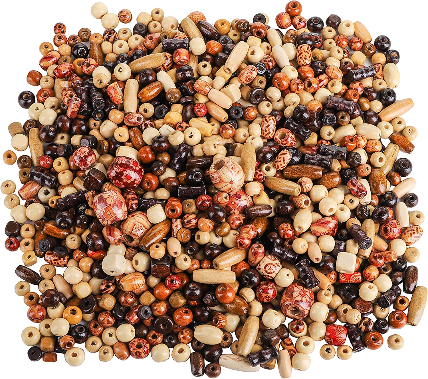 300 Pieces Printed Wooden Beads Various Shapes Loose Wood Beads for Jewelry Making DIY Bracelet Necklace Hair Crafts