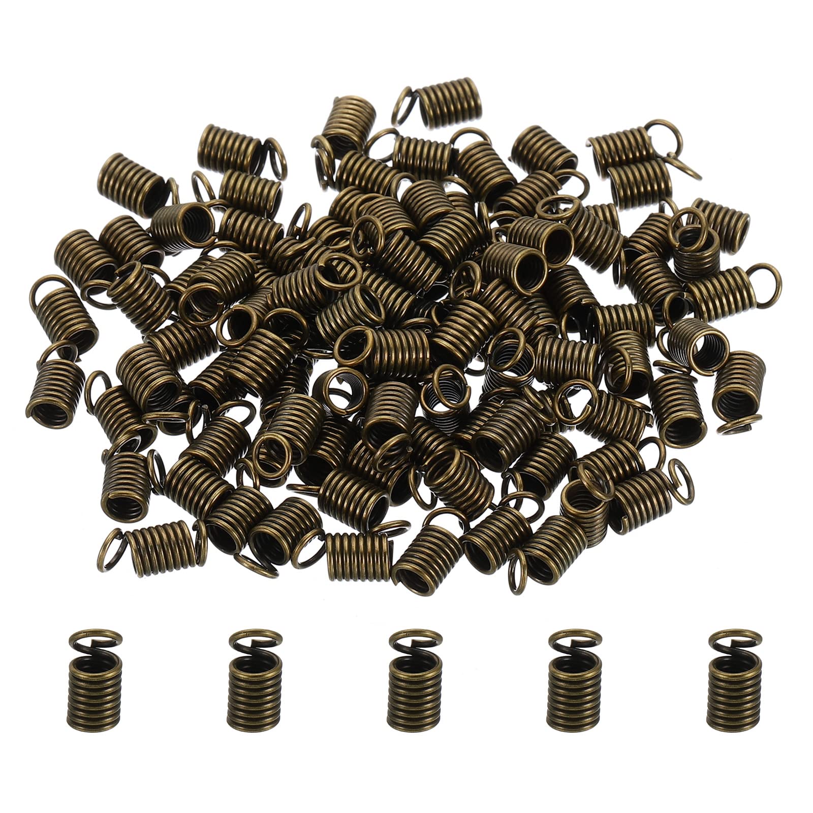 PATIKIL Cord End Caps, 100Pcs 4.5x9.5mm Metal Spring Coil End Tips Crimp Terminators Caps for Jewelry Making Bracelets Necklace DIY Crafting, Bronze Tone