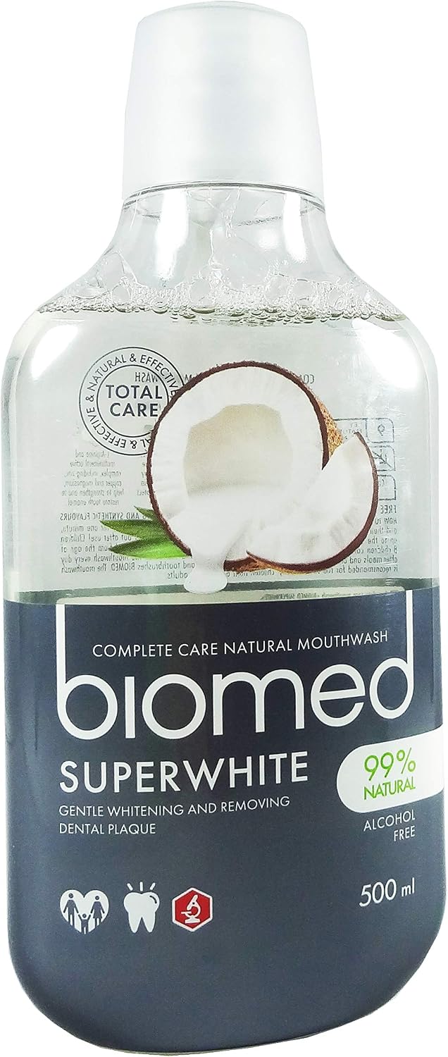 Biomed Superwhite Natural Coconut Mouthwash for Gentle Whitening Alcohol Free, Coconut & Mint - 500ml (Pack of 1)