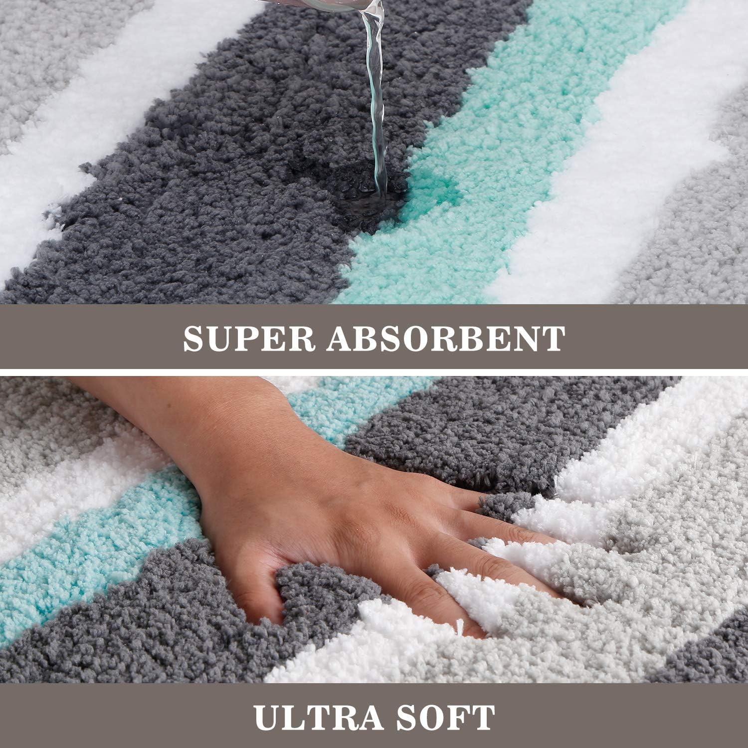 KMAT Luxury Bathroom Rugs Bath Mat, 20"x32", Non-Slip Fluffy Soft Plush Microfiber Shower Carpet Rug, Machine Washable Quick Dry Ultra Shaggy Bath Mats for Tub, Bathroom and Shower, Green-Grey: Kitchen & Dining
