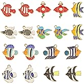 Cheriswelry 18Pcs Enamel Charms for Jewelry Making Ocean Sea Fish Dangle Charms Pendants Light Gold Plated Alloy Pendants 18.5-23.5mm for DIY Necklace Earring Bracelet