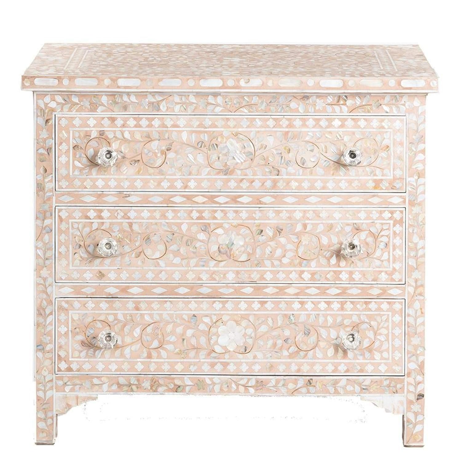 Amazon Com Floral Design Mother Of Pearl Inlay Chest Of 3 Drawers