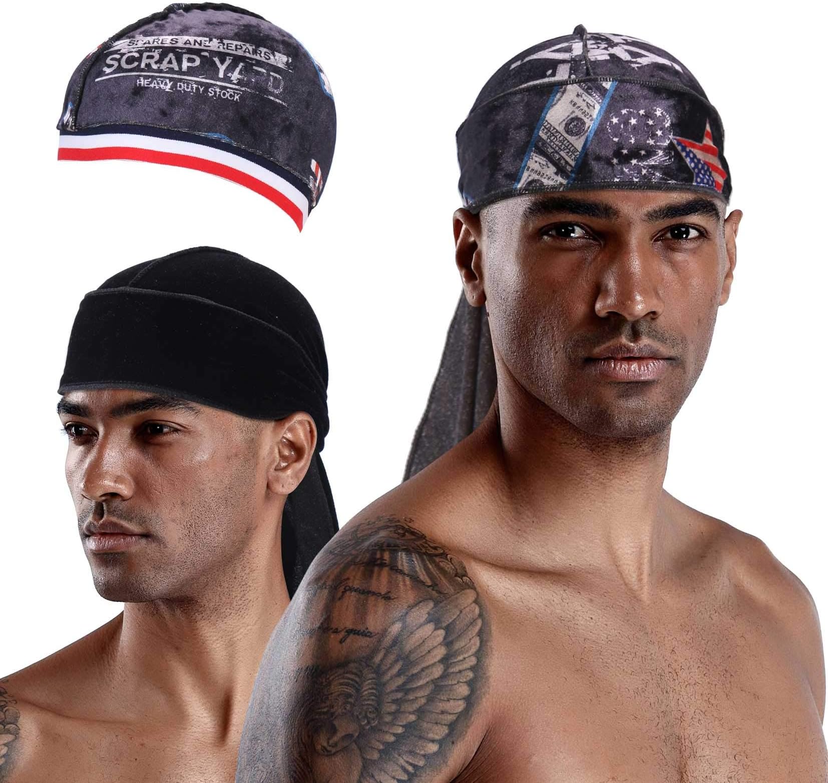 Durag,Luxury Velvet Durags and Stocking Wave Cap for Men 360 Wave Pack of 3
