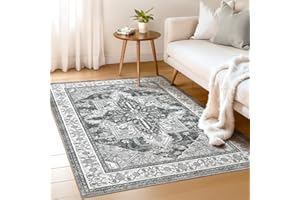 WITSHOCK Boho Area Rugs Machine Washable for Living Room Bedroom, 3x5 Vintage Non-Slip Stain Resistant Floor Carpet Indoor for Bedroom Kitchen Entryway Bathroom-Gray