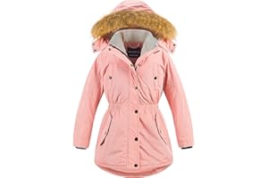 CREATMO US Girl's Long Winter Warm Parka Sherpa Trimmed Collar Puffer Ski Jacket Coat