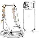Lawonda for iPhone 17 Pro Max Case with Strap, Clear Shockproof Crossbody Phone Cover w/Removable Anti-Theft Adjustable Lanyard for Women, Travel, Shopping, Hiking (6.9", Grey)
