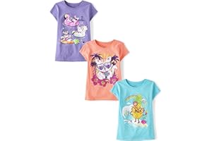 The Children's Place Girls Sports,Trends,Icons Short Sleeve Graphic T-Shirts,3 Pack