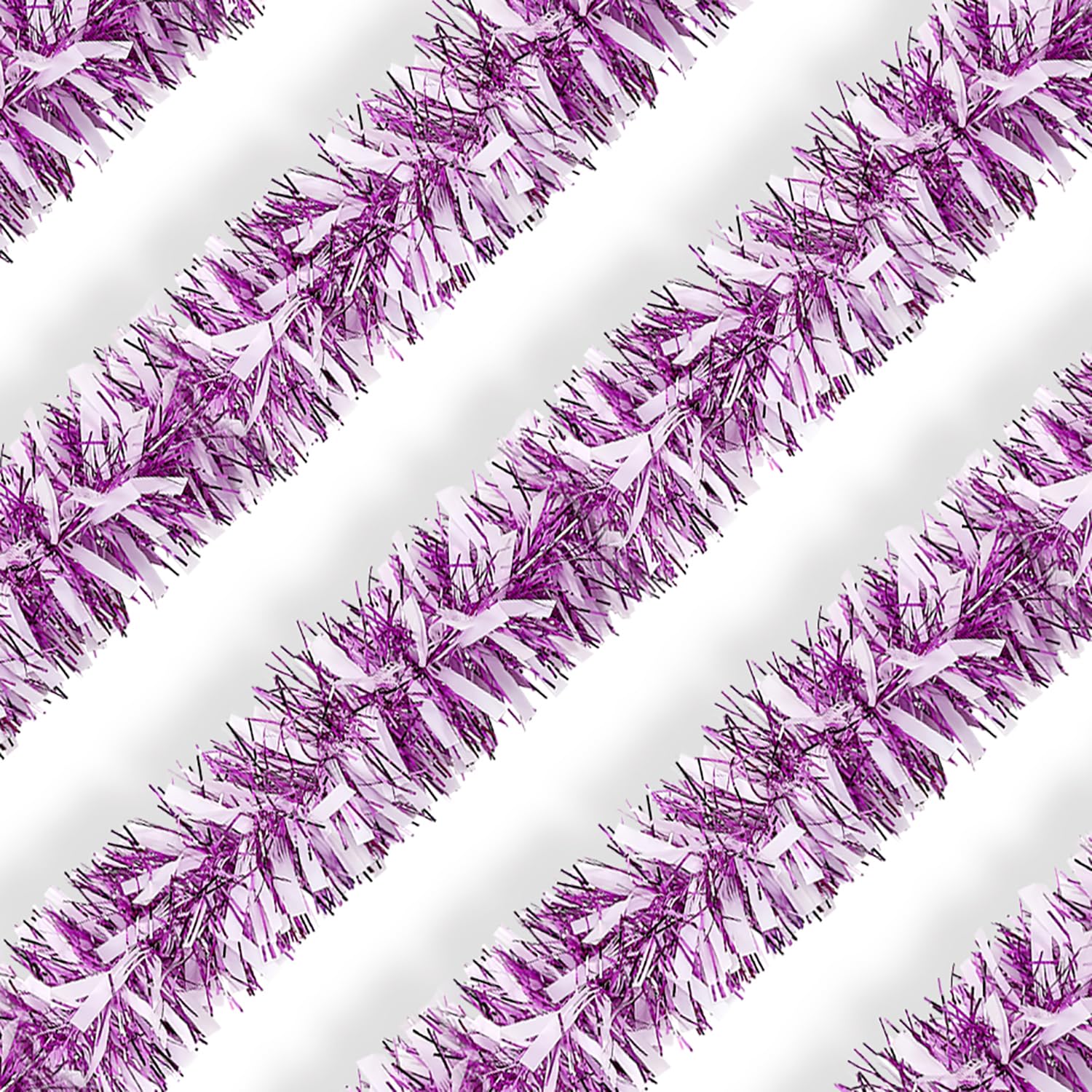 Pink White Christmas Tinsel Garland, 10m/32.8ft Chunky/Fine Christmas Tree Hanging Tinsel Decoration Metallic Tinsel Xmas Decoration for Wall Fireplace Christmas Tree Decor (Pink White)