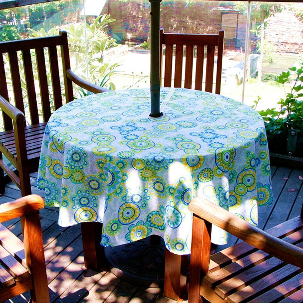 Lamberia Round Tablecloth 60 inch, Patio Outdoor Umbrella Tablecloth with Umbrella Hole and Zipper, Waterproof Tablecloth for Patio Garden(60" Round, Zippered, Circular Flower)