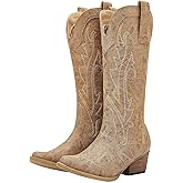 HISEA Rollda Cowboy Boots for Women, Cowgirl Boots, Comfortable Western Boots with Pointed Toe Stitched Embroidery for Country Concert Dancing Wedding Traveling Daily Outfits