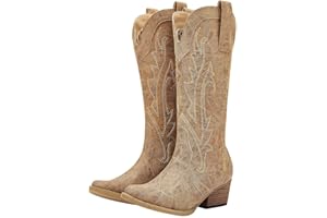HISEA Rollda Cowboy Boots for Women, Cowgirl Boots, Comfortable Western Boots with Pointed Toe Stitched Embroidery for Country Concert Dancing Wedding Traveling Daily Outfits