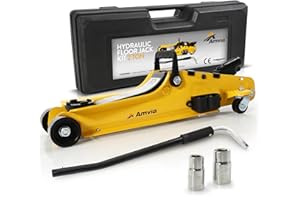 AMVIA Floor Jack Kit 2 Ton with Case (4,400 lbs) | Car Jack Kit - Hydraulic Low Profile Jack | Trolley Jack - Tire Jack Tool Kit | Portable, Ideal for SUV and Auto - Universal Car Jack Kit with Lug Wrench