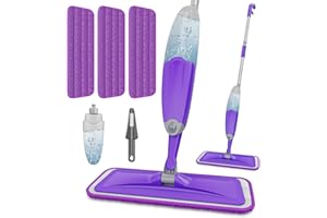 HOMTOYOU Spray Mops for Floor Cleaning: Wet Mop for Hardwood Tile Wood Laminate Vinyl - 3 Washable Microfiber Pads for Swiffer Powermop - Absorbs Pet Hair Dust