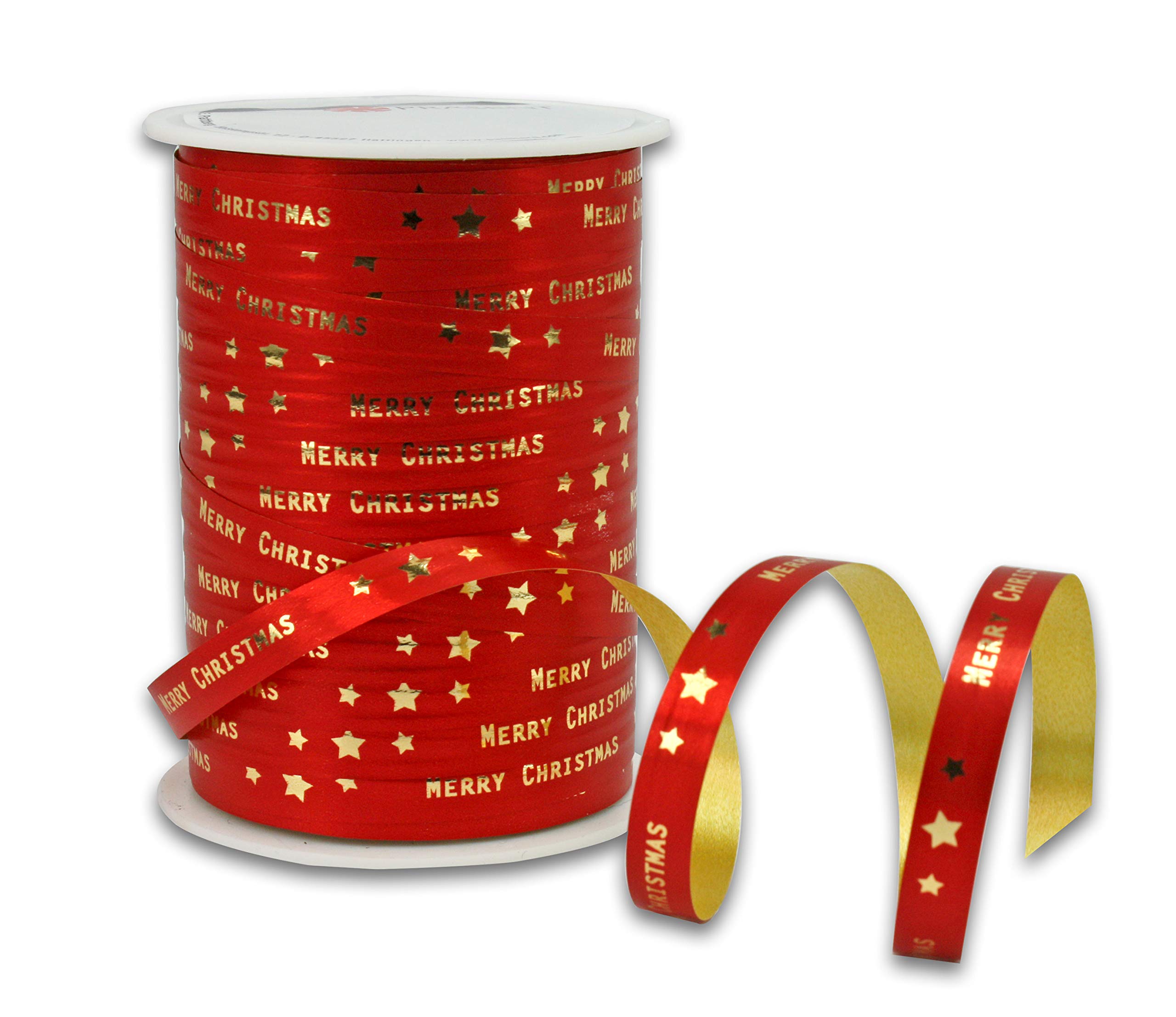 Präsent - Merry Christmas Curling Ribbon Red 10 mm Width, 100 m Length