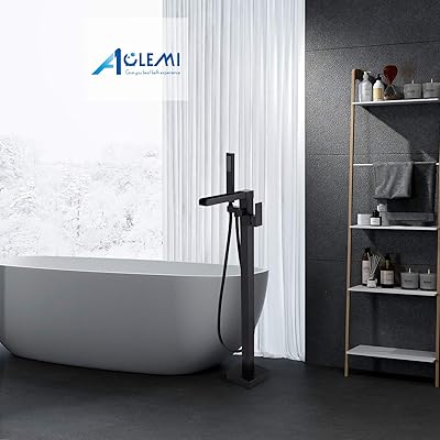 Buy Aolemi Waterfall Floor Mount Tub Faucet Black Freestanding Bathtub Filler Swivel Spout Single Handle Brass Mixer Tap With Hand Shower Online In Indonesia B08ncqdsh2