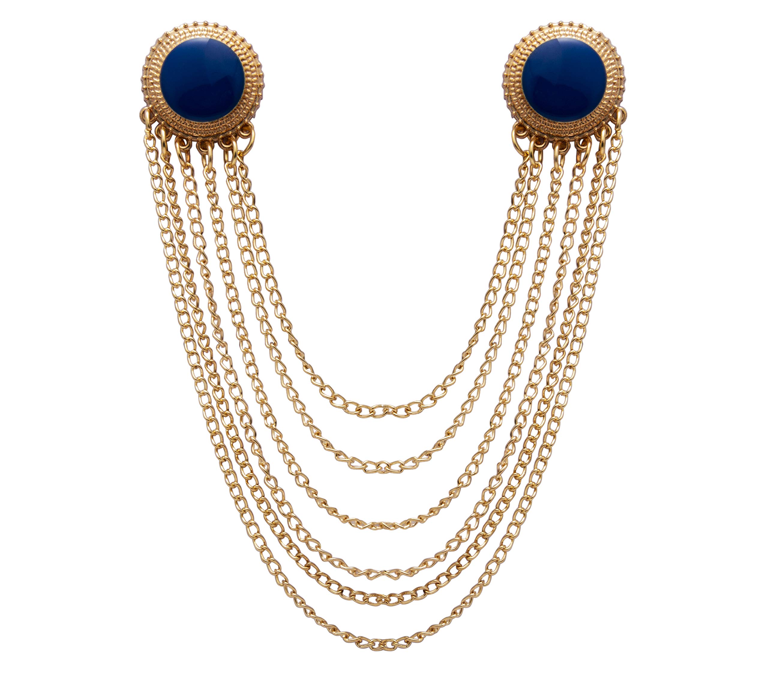 Knighthood Gold and Blue Enamel and Set of Hanging Chain Detailing Formal Lapel Pin Badge Coat Suit Wedding Gift Party Shirt Collar Accessories Brooch for Men