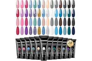 JEWHITENY 28 Colors Poly Nail Gel Set - 15ml Nude Pink Brown Black Grey Blue Yellow Tones for French Manicure DIY Nail Art Salon & Home Use Holiday Gift