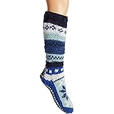Tibetan Socks Hand Knit Wool Fleece Lined Long Slipper Socks with Non Slip Soles