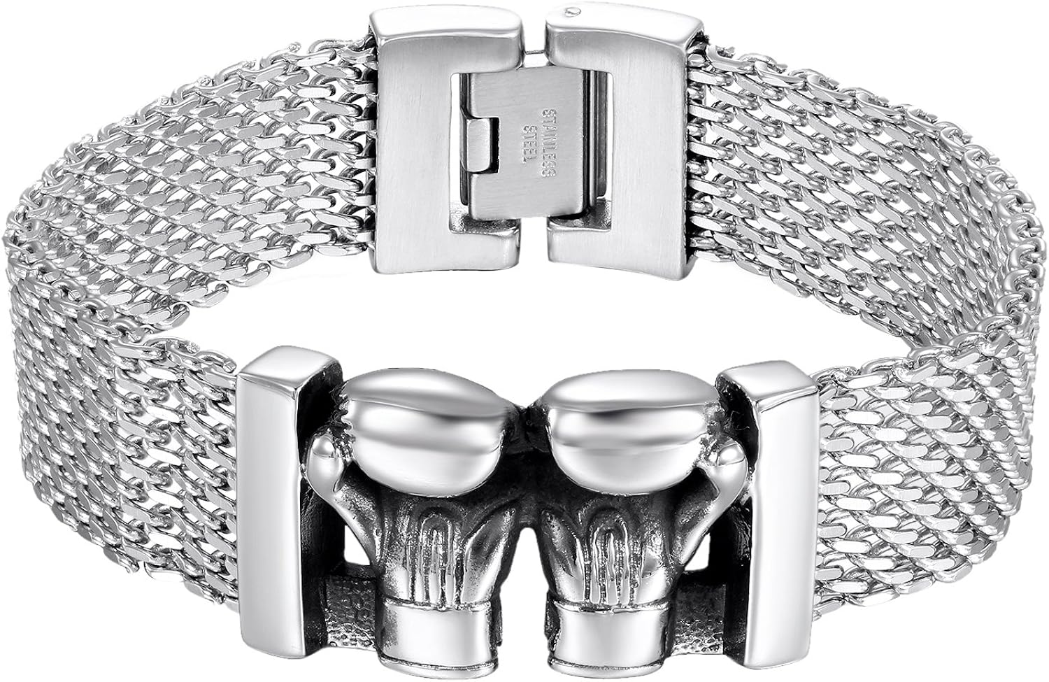 Oidea Mens High Polished Stainless Steel Large and Heavy Gothic Cool Dual Boxing Glove Biker Bangle Bracelet,8.9 Inch