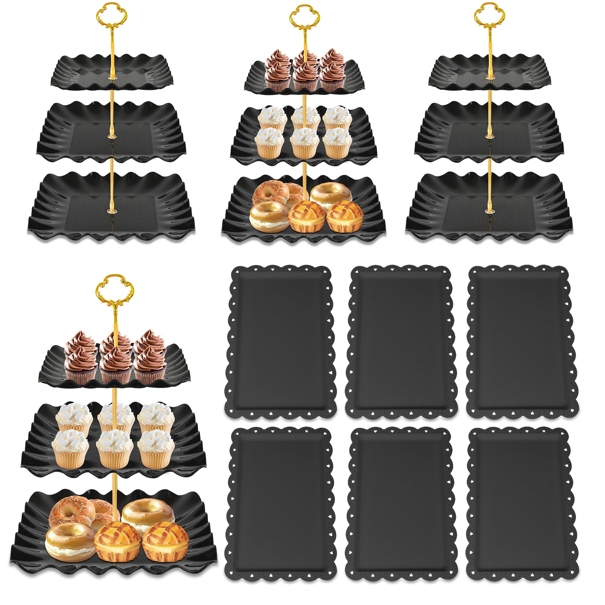 Photo 1 of 10 Pack Dessert Table Display Set - 4 x Three-Tier Square Cupcake Stands and 6 x Serving Trays, Elegant Tableware for Cakes, Cupcakes, Pastries, and Snacks, Perfect for Parties (Black)1049709224
lpnpmek3265716
