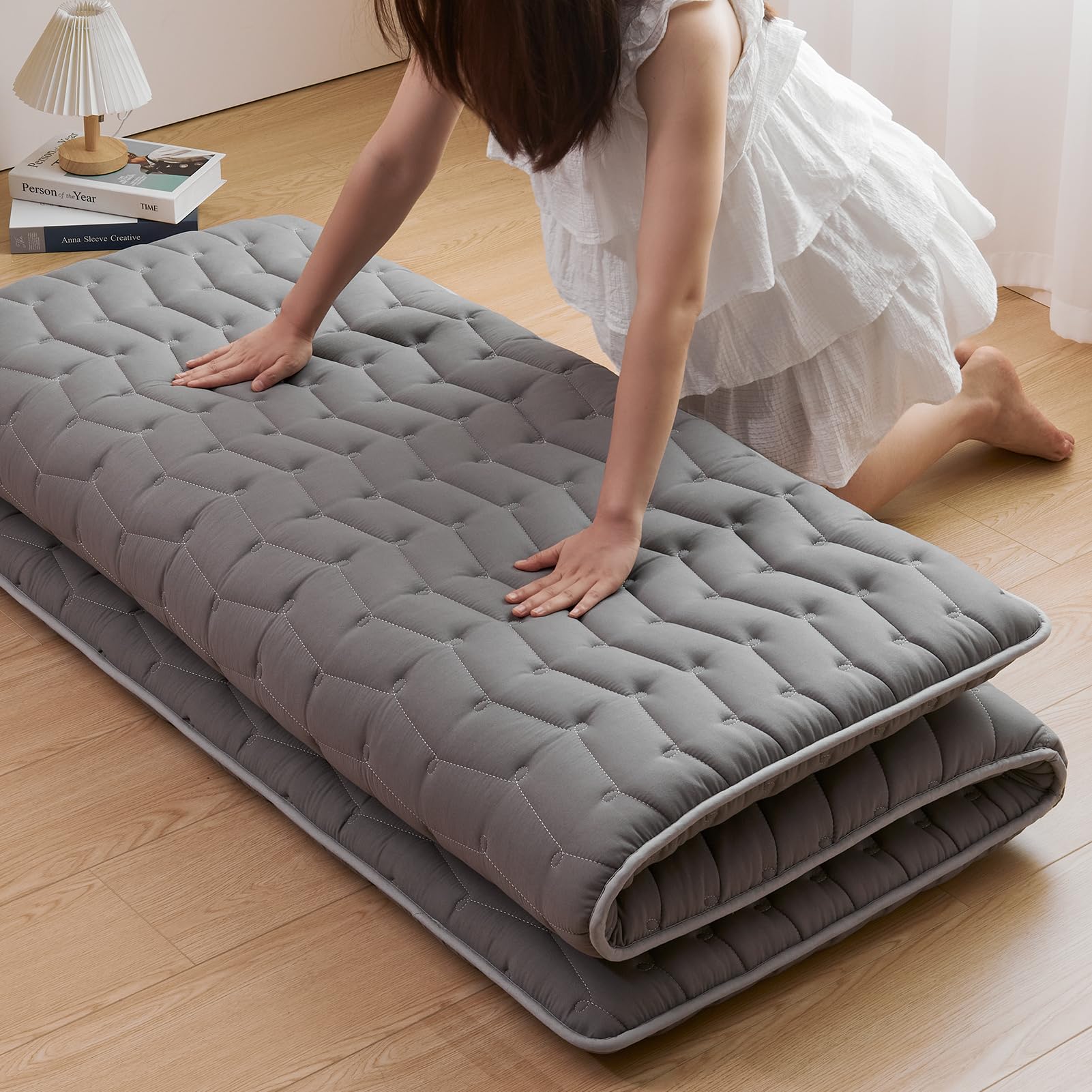 Photo 1 of Premium Foam Japanese Futon Floor Mattress Full Size 54"x 80",100% High Density Foam Comfortable Floor Mattress,3.5" Thicken Foldable Sleeping Pad,Dormitory Tatami Mat,for Adult and Kids(Gray)