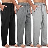 Wenouy 3 Pack Men's Cotton Pajama Pants Soft Pjs Lounge Bottoms with Pockets & Elastic Waist Sleepwear for Men