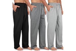 Wenouy 3 Pack Men's Cotton Pajama Pants Soft Pjs Lounge Bottoms with Pockets & Elastic Waist Sleepwear for Men