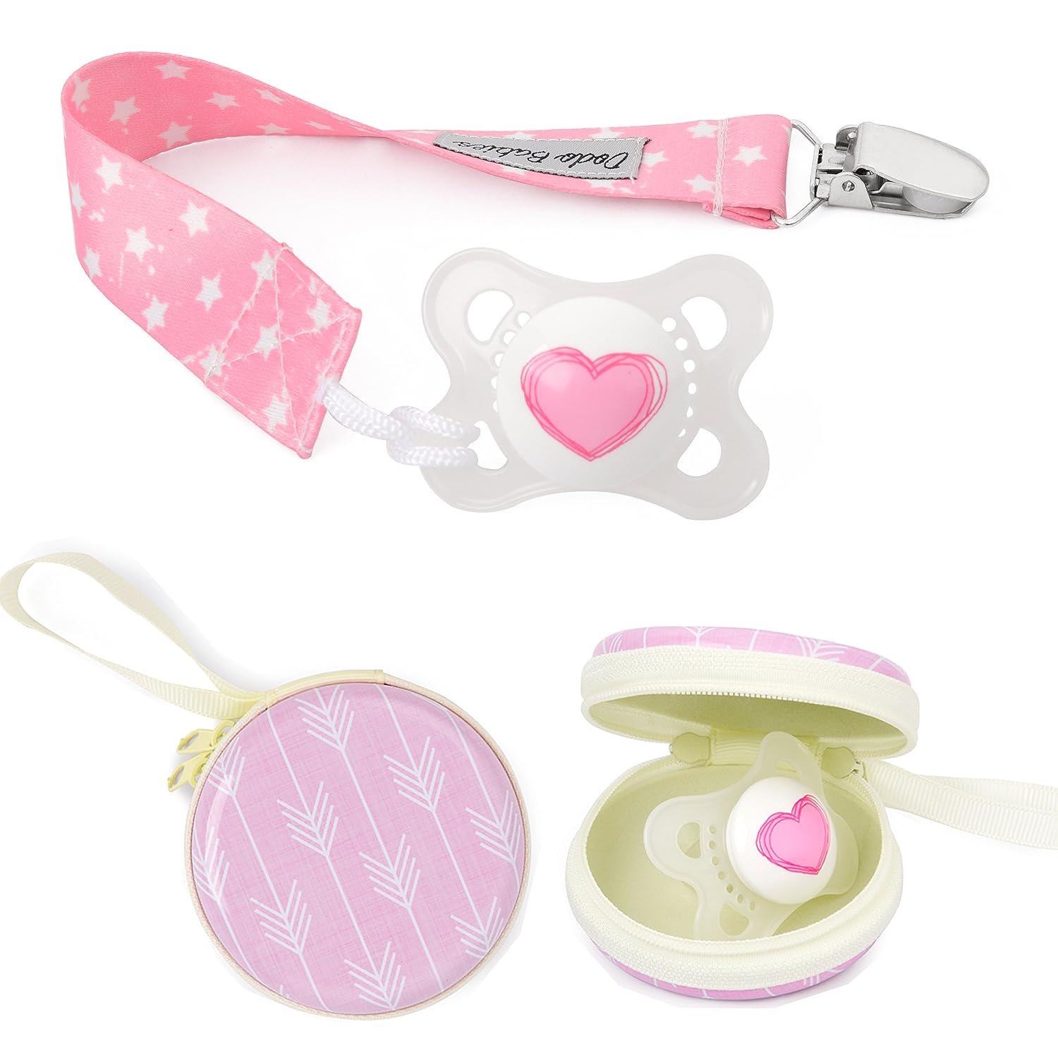 Pacifier Clip by Dodo Babies Pack of 4 + Pacifier Case, Premium Quality for Girls Modern Designs Universal Holder Leash for Pacifiers, Teething Toy or Soothie, Baby Shower Gift Set : Baby