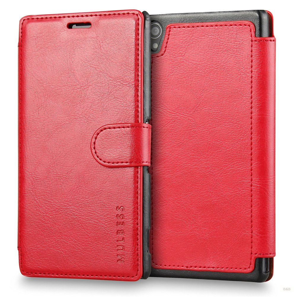 Mulbess Layered Sony Xperia Z3 Case, Sony Xperia Z3 Phone Case, Flip Leather Wallet Phone Cover for Sony Xperia Z3, Wine Red