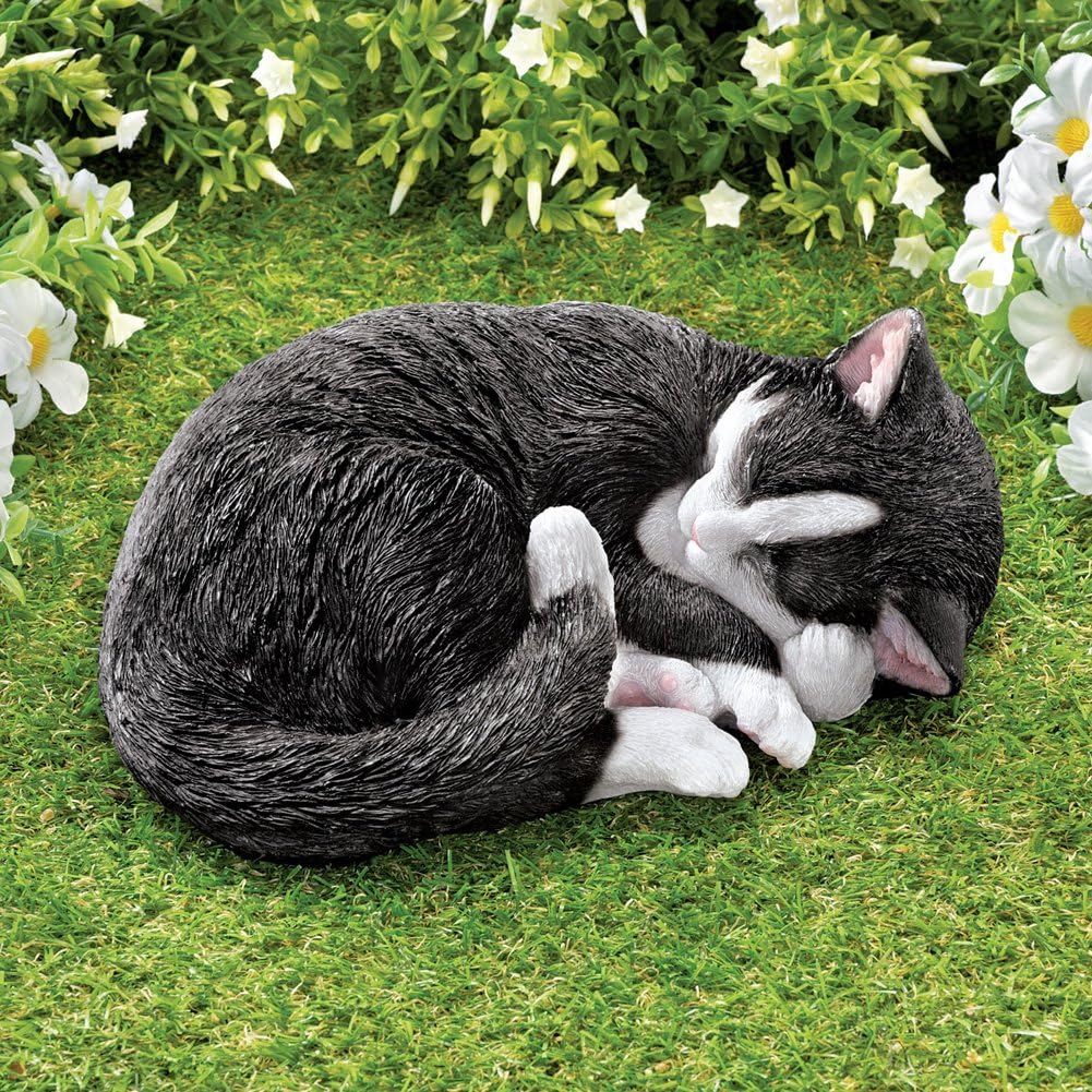 winston inc Black White Peaceful Cozy Sleeping Seymour Tuxedo Cat Garden Sculpture