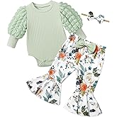 NAPU Baby Girl Clothes Long Sleeve Romper 3Pcs Baby Girl Outfits Flare Pants Set with Headband Fall Baby Girl Winter Clothes