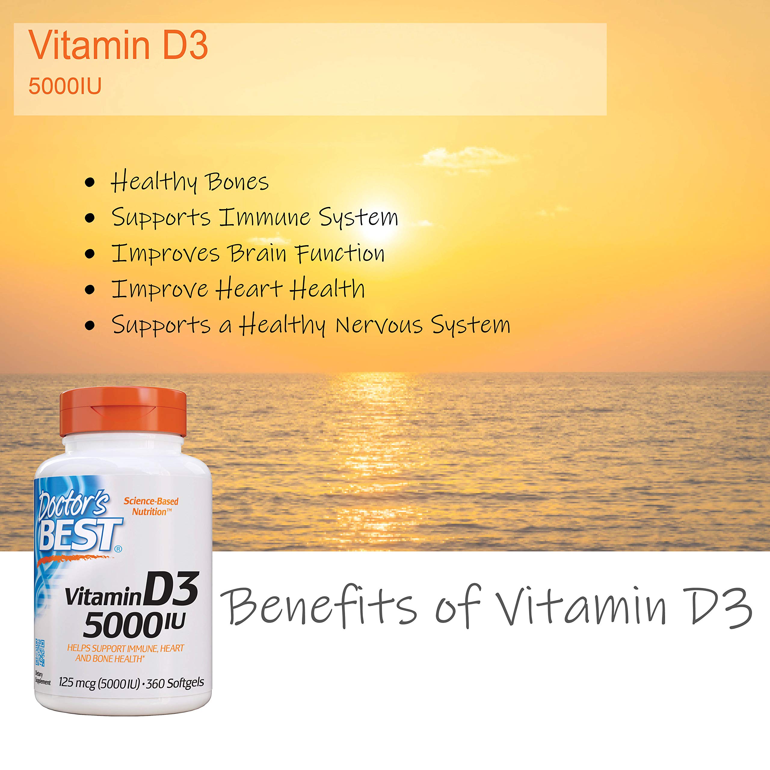 Doctor's Best Vitamin D3 5000iu, NonGMO, Gluten Free, Soy Free
