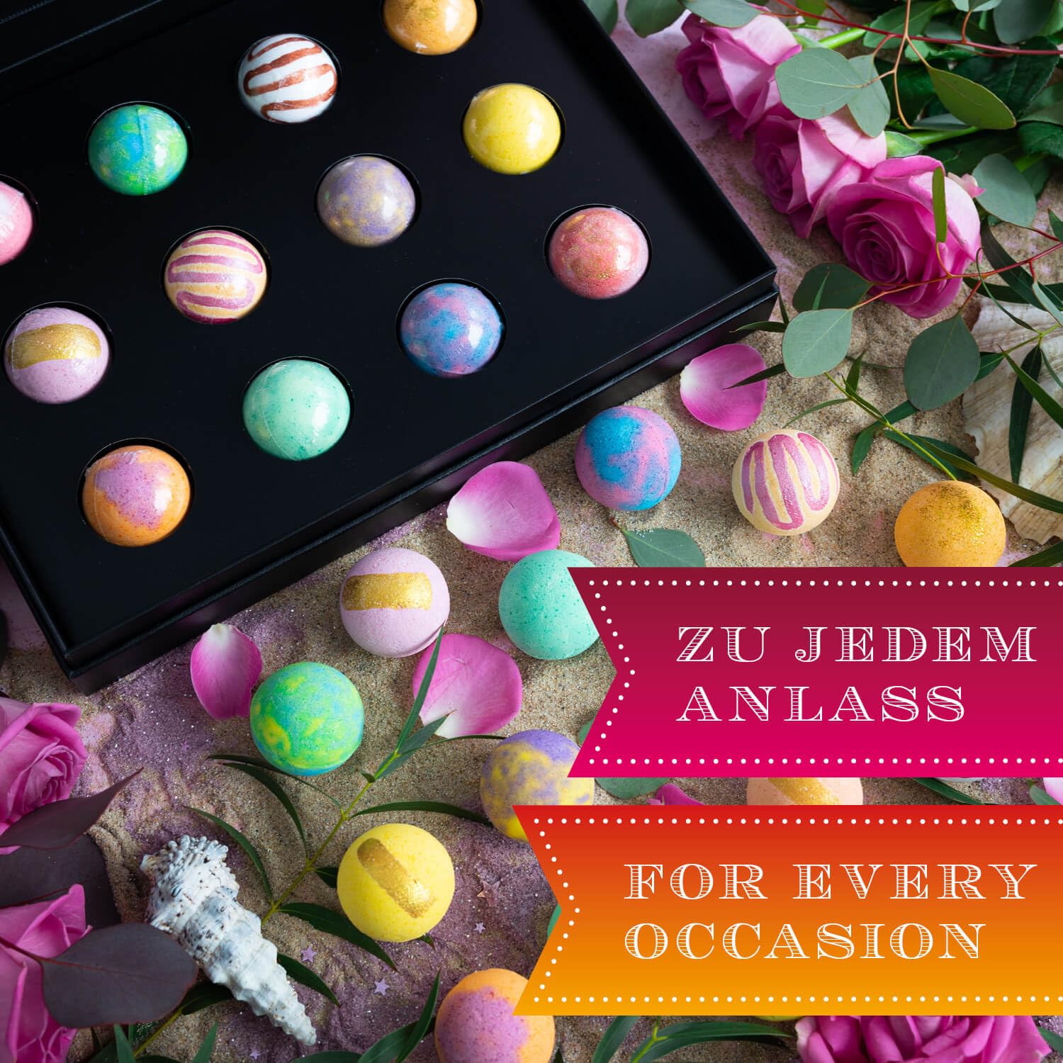 Hallingers Genuss Manufaktur Badebomben Geschenk-Set - 12x Badekugeln Bath Bombs in edler Geschenkbox, Frauen Badeperlen-Wellness & Spa "Luxury Bath Bombs - ...", Geschenkidee für sie & ihn 3