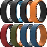 ThunderFit Silicone Rings for Men, Flat Top Angled Edge Two Layers Rubber Engagement Bands 9.8mm Wide 2mm Thick - 1/4/8 Variety Multipack