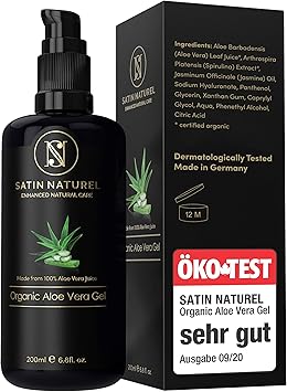 Gel De Aloe Vera Organico 100 Vegano De Alta Calidad Cosmeticos De Satin Naturel Acido Hialuronico Espirulina Jazmin After Sun Refrescante Antiinflamatorio Envasado En Vidrio Violeta Amazon Es Belleza