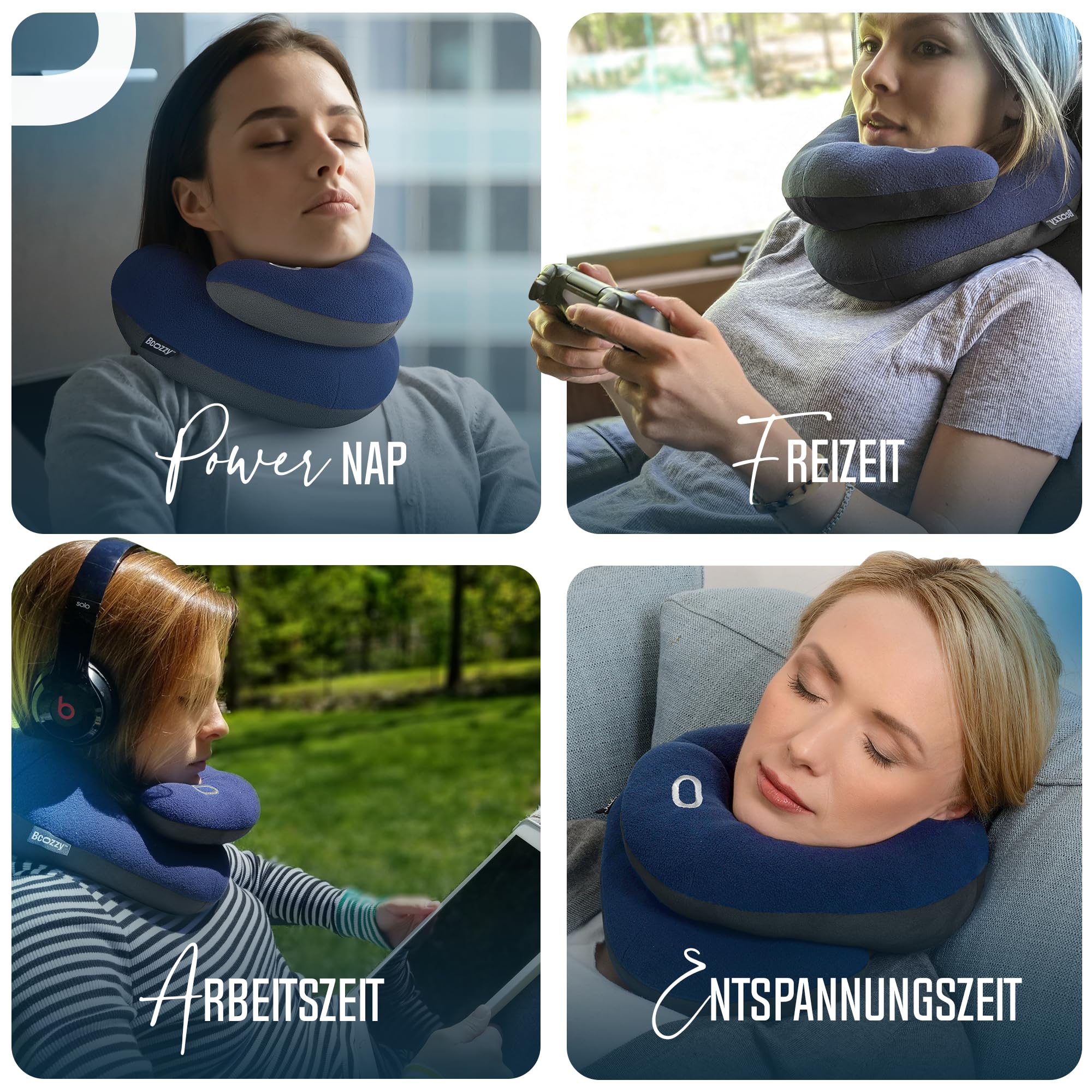 BCOZZY Nackenkissen Für Reisen, Bietet Doppelte Unterstützung Für Kopf, Nacken Und Kinn In Jeder Schlafposition Auf Flügen, Im Auto Und Zu Hause, Bequemes Flugzeug-Reisekissen, Größe Large, Blau 9