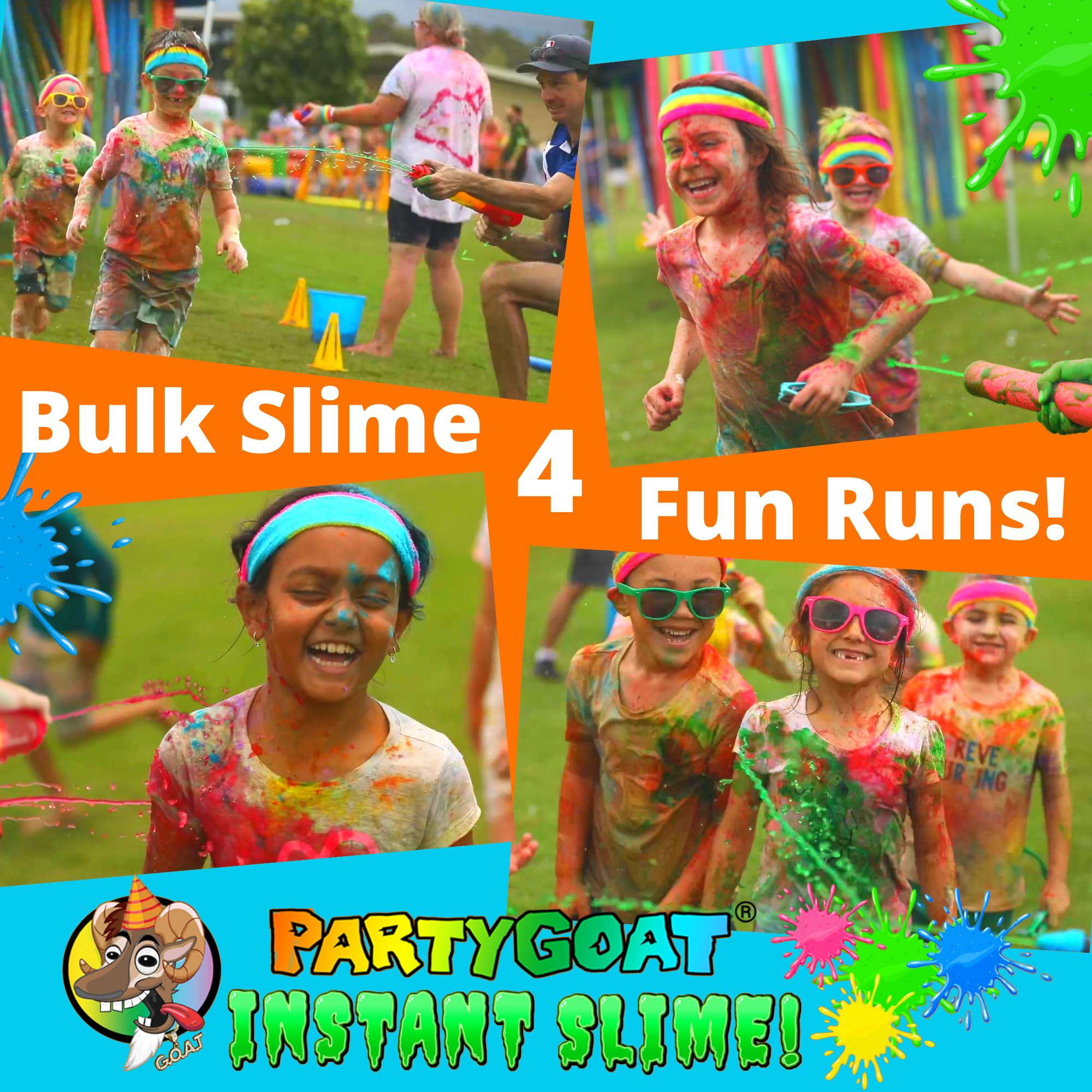 PARTY GOAT Bulk Instant Slime Powder. Mix with Water to Make 40 Gallons. Large Multicolor Kit for Slime Blaster Guns, Color Run or Color War