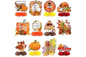 WEEKGRAT 12 Pcs Thanksgiving Party Decoration Friendsgiving Honeycomb Centerpiece Happy Friendsgiving Table Decoration Fall Pumpkin Turkey Gobble Till You Wobble Thanksgiving Table Topper for Party Supplies