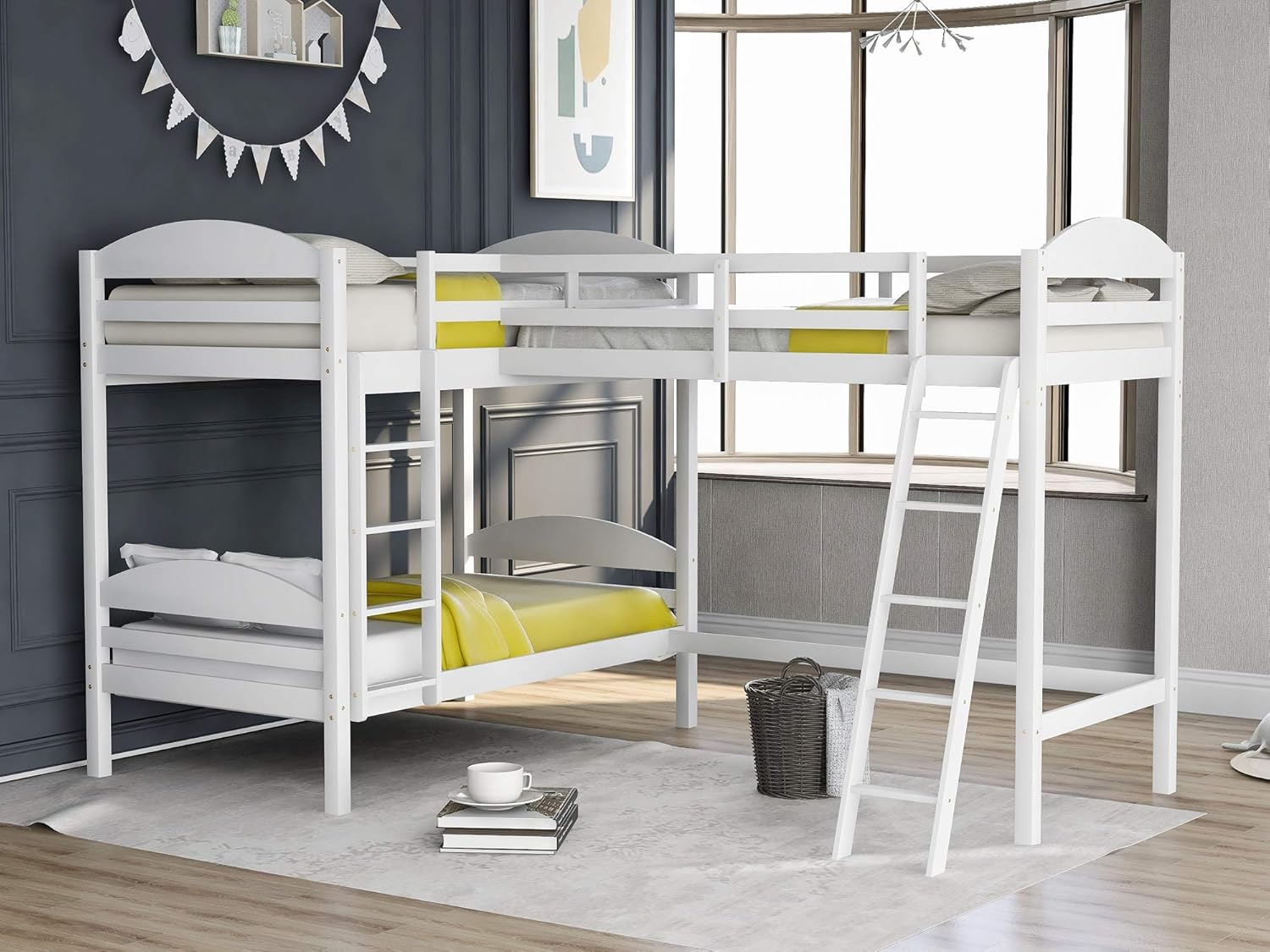 white l shaped bunk beds