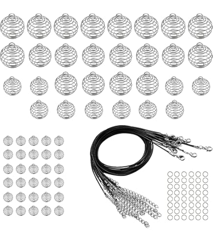60PCS Spiral Bead Cages With Chains - Silver Plated Jewelry Making Findings