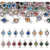 Pandahall 34Pcs Rhinestone Connector Charms Birthstone Charms Stainless Steel Links Connectors Flat Round Linking Charms Glass Gemstone Crystal Pendant for Christmas Bracelet Earring Jewelry Making