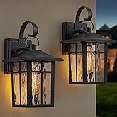 Lawyettle 2 Pack Dusk to Dawn Outdoor Wall Lights, Aluminum Exterior Light Fixtures Wall Mount with Ripple Glass, Waterproof 