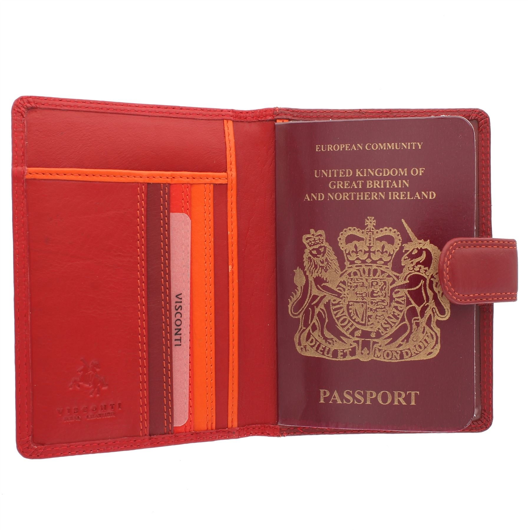 VISCONTI Rainbow Collection Leather SUMBA Passport Holder RFID Blocking RB75 Red Multi