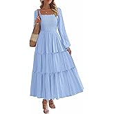 PRETTYGARDEN Spring Dresses for Women 2026 Casual Long Sleeve Smocked Ruffle Flowy Elegant Wedding Guest Maxi Dress Pockets