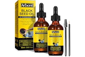 A R B C R N 2 Pack Black Seed Oil Organic Cold Pressed,100% Pure & Natural Liquid Black Seed Oil Cold Pressed Glass Bottle 60ML for Skin Cares, Nourishes and Hydrates Hair