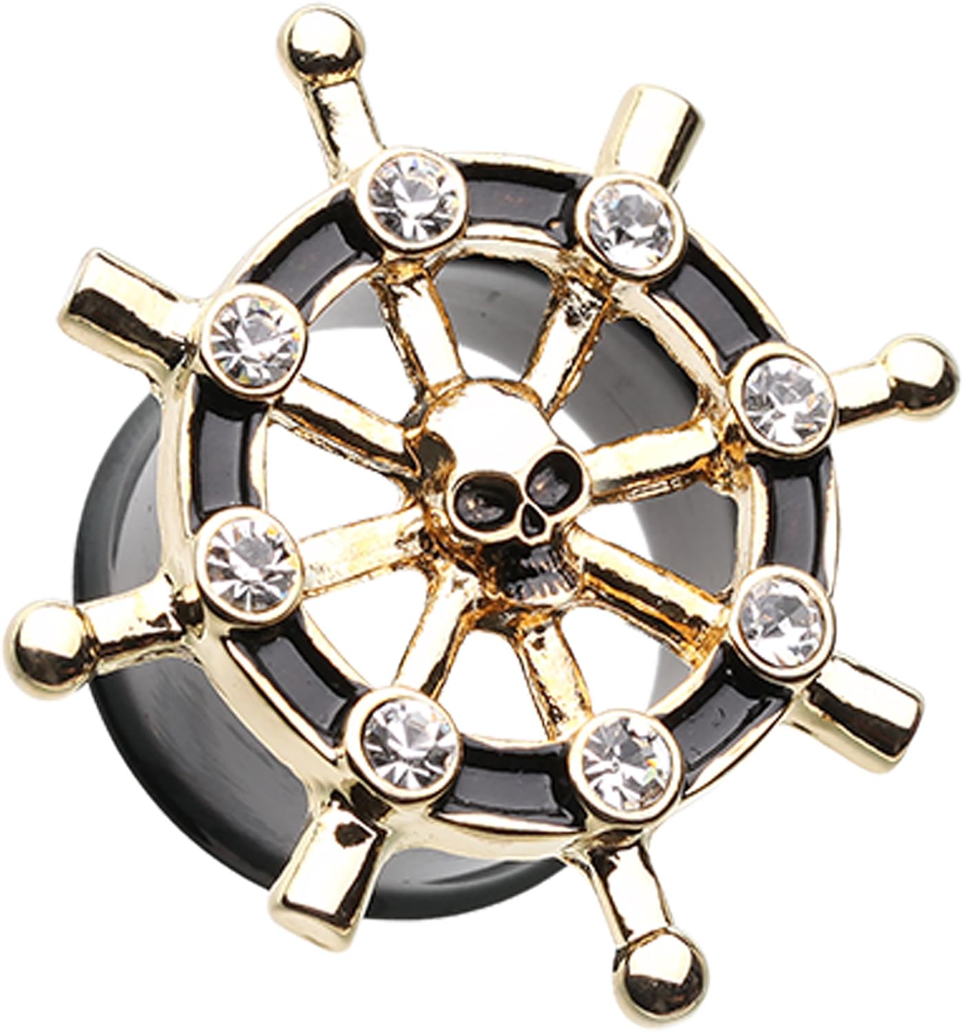 Covet Jewelry Golden Pirate Ship Anchor Wheel Ear Gauge Plug
