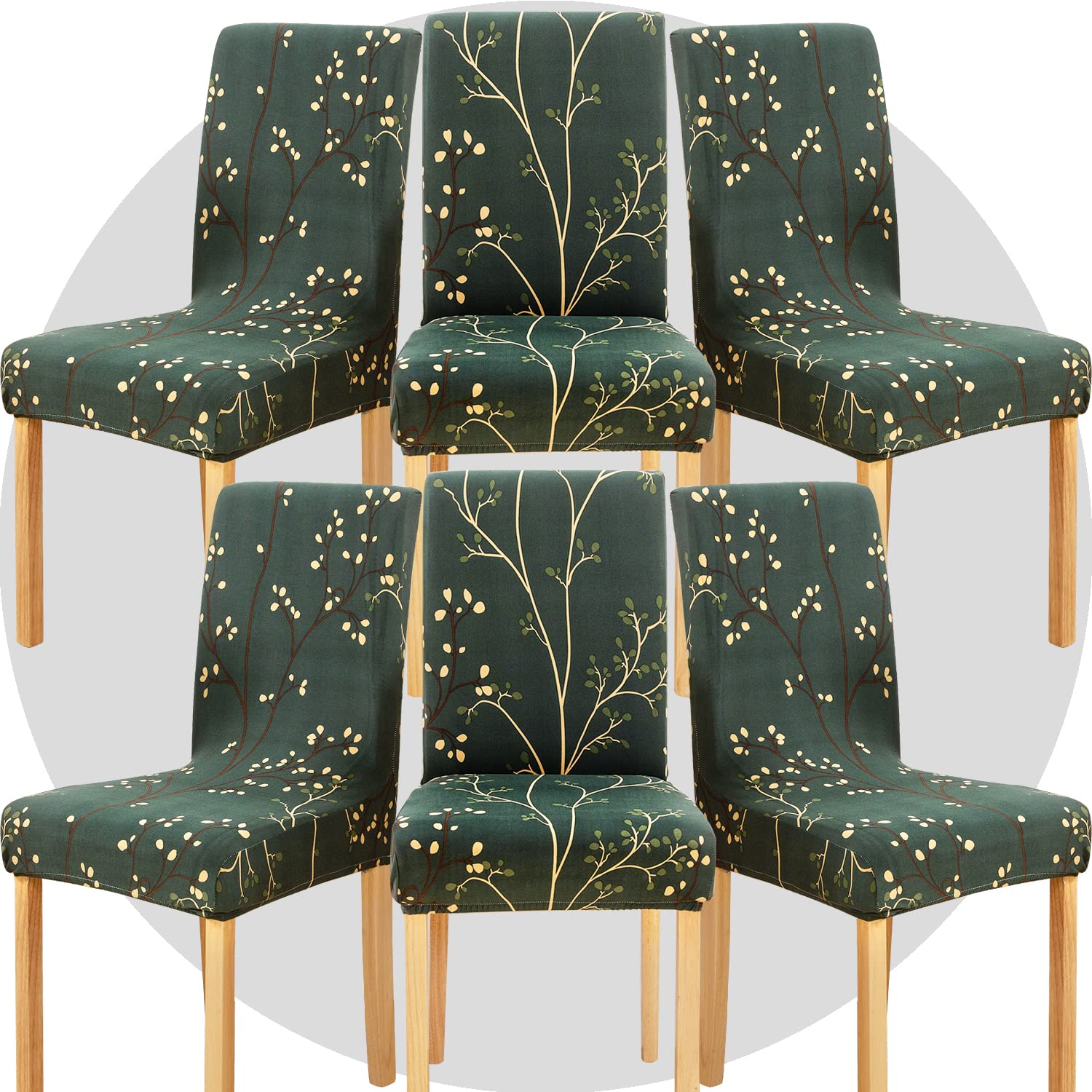NDMMSO Dining Room Chair Covers Set of 6 Super Fit Stretch Removable Washable Dining Chair Protector Cover Seat Slipcover for Hotel, Dining Room, Ceremony, Banquet Wedding Party(Dark green shoots)