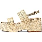 EQAUDES Platform Sandals Women Open Toe Ankle Strap Summer Wedge Espadrille Sandals Cute Beach Straw Raffia Woven Sandals Comfortable Vacation Dress Shoes