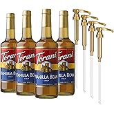 Torani Vanilla Bean Coffee Syrup for Drinks &amp; Desserts, Glass Bottle 4-Pack, Pumps Included, 25.4 Fl Oz Ea