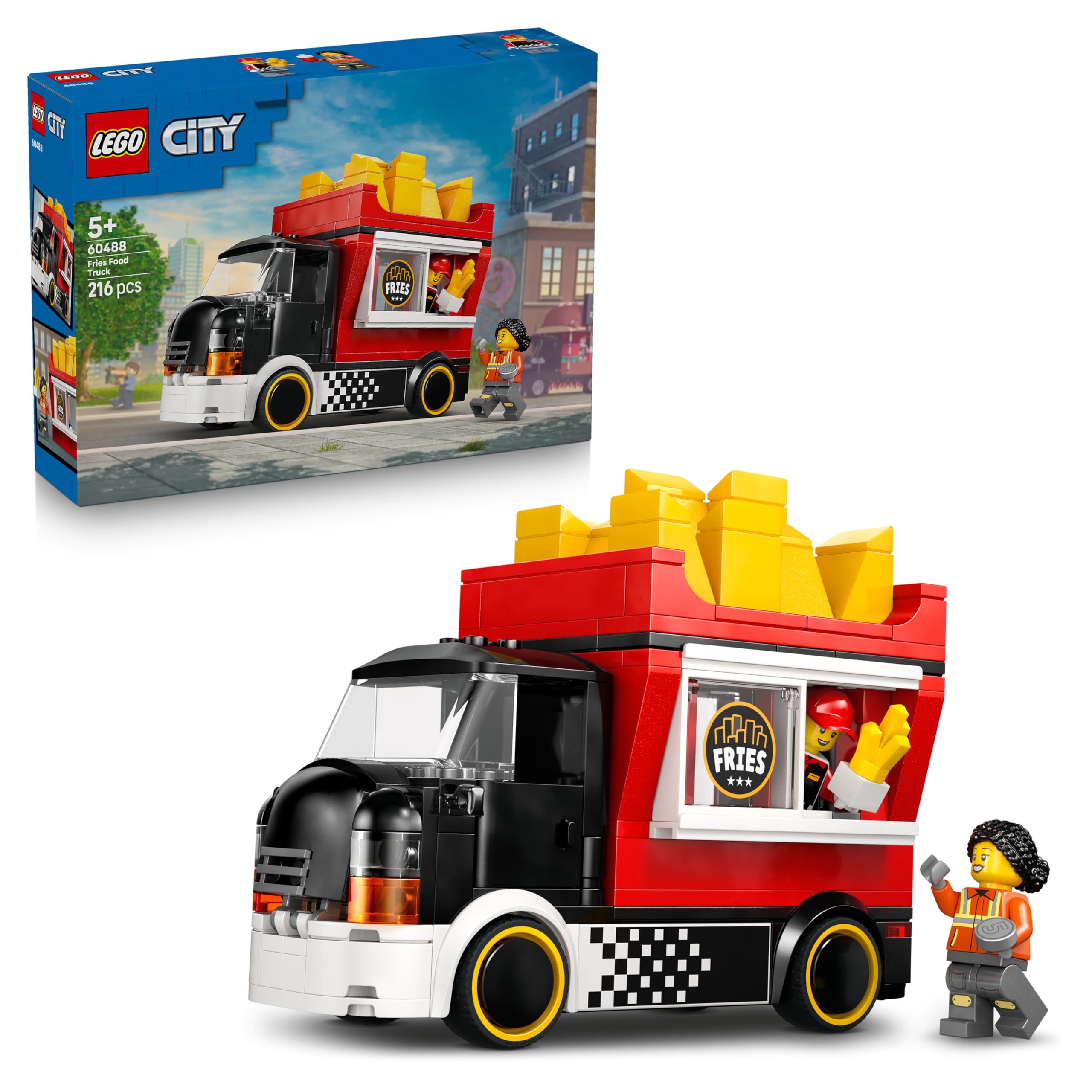 LEGO City Pommes-Truck - Spielzeug Fahrzeug Modellbau mit abnehmbarem Verkaufsbereich, 2 Minifiguren und Zubehör - Geburtstagsgeschenk für Jungen ab 5 Jahren - 60488